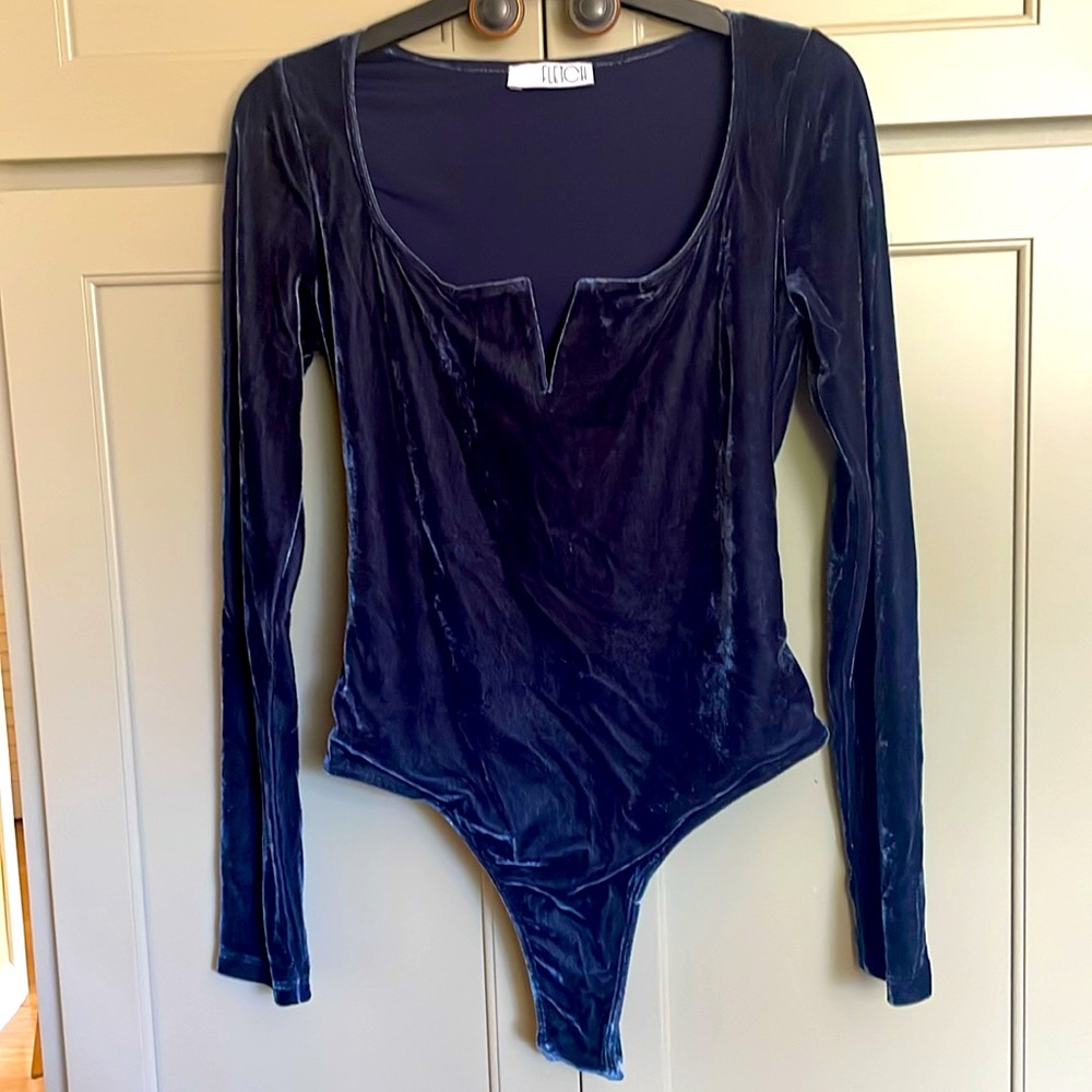 ✨ FLETCH Navy Velvet Long Sleeve Bodysuit | Luxe Minimalist Staple